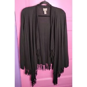 Chico's Fringe Waterfall Cashmere Blend Open Cardigan Sweater Boho Western Large